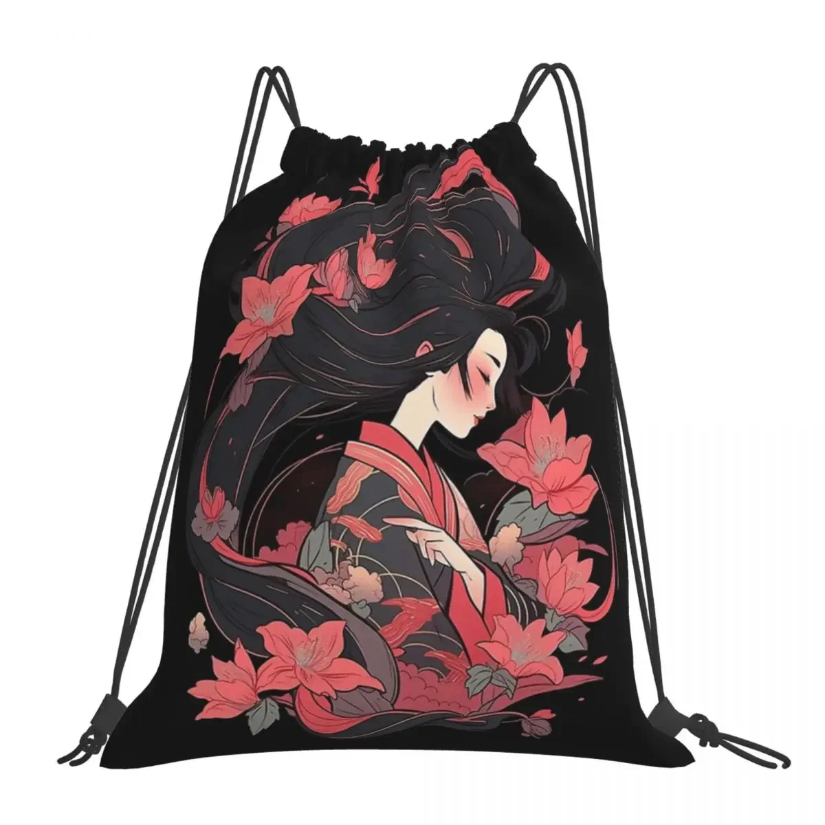 Beautiful Floral Geisha Backpacks Multi-function Portable Drawstring Bags Drawstring Bundle Pocket Storage Bag For Travel School