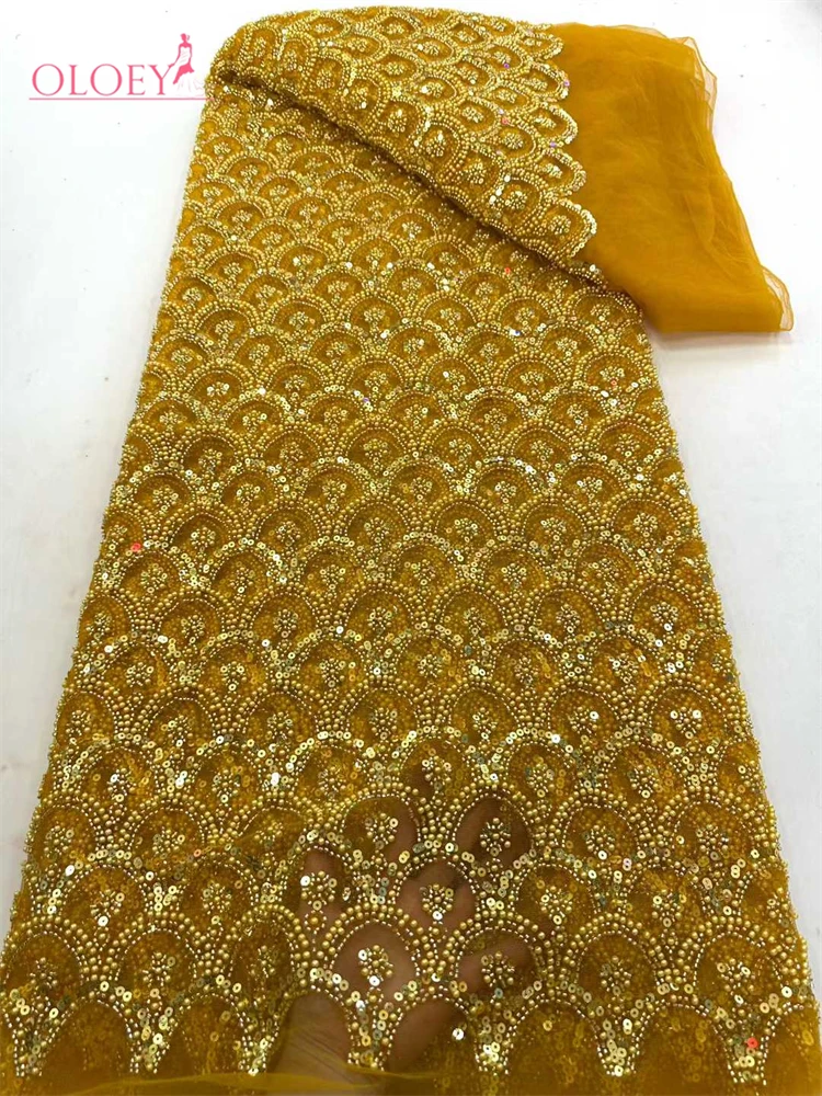 OLOEY Última Novedad en Venta, Tela de Encaje Pesado con Bordado Francés de Alta Gama, Tela Africana Nigeriana con Lentejuelas para Bodas