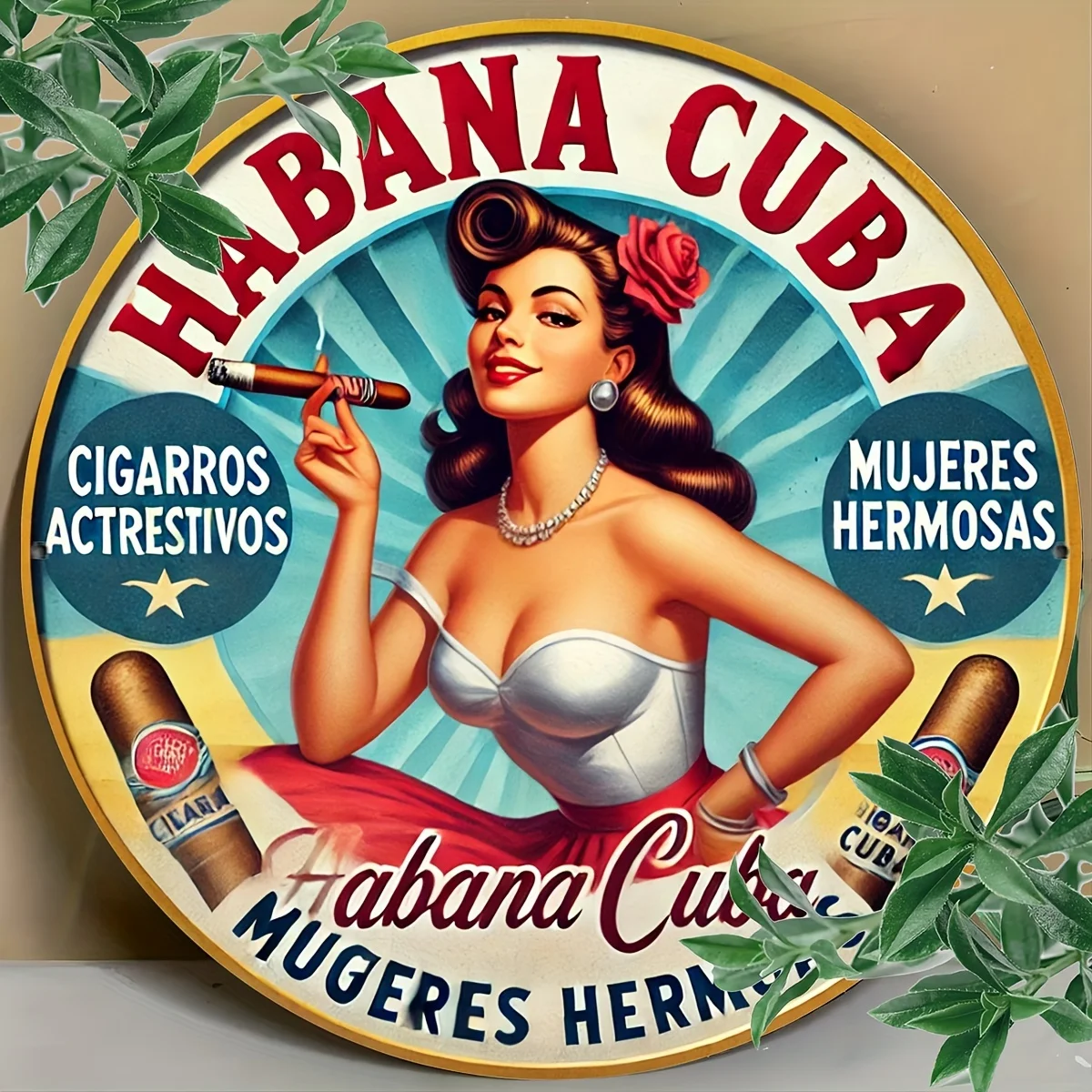 Vintage Havana Cuba Round Metal Wall Art Sign, 1pc 8x8 Inch (20x20 cm), Aluminum Foil Engraving, Waterproof, No Fading, Heat & C