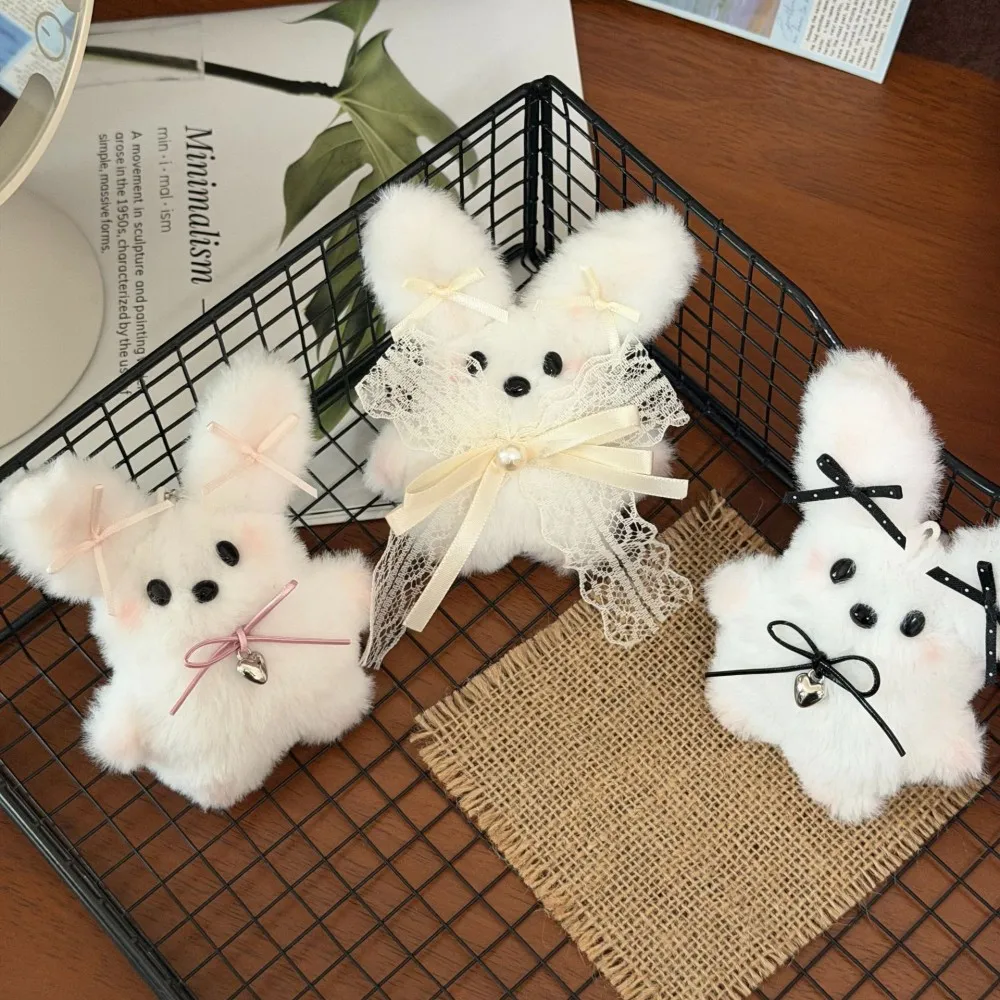 Cute Plush Bow Rabbit Pendant Cartoon Flying Rabbit Bag Plush Versatile Keychain Pendant Doll Healing Couple Gift