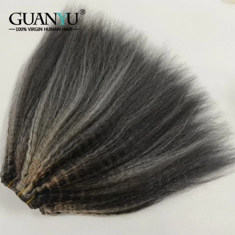 Piano Black Highlight Kinky Straight Hair Bundles Human Hair Silver Grey And Black Colored