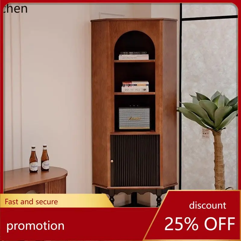HXL Solid Wood Living Room Vintage Storage Cabinet Corner Wall-Mounted Integrated Storage Triangle Cabinet