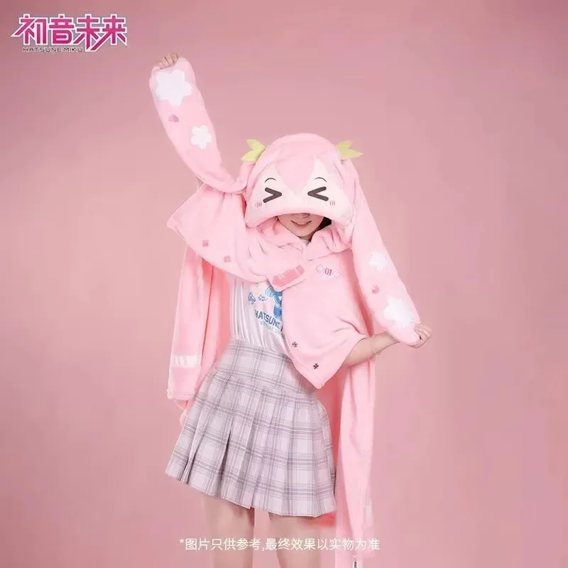 

Многофункциональный плащ с капюшоном Hatsune Cherry Blossom, мягкая и теплая шаль для сна, одеяло с кондиционером, офисное общежитие, подарок для девочки