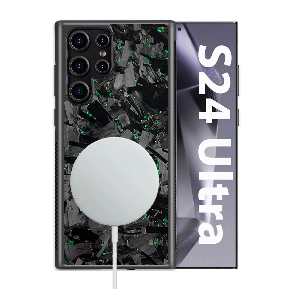 Carbon Fiber Case for Samsung Galaxy S25 S23 S24 Ultra for Magsafe Case Luxury Glossy Soft Edge Cover for Galaxy S24 Plus Case