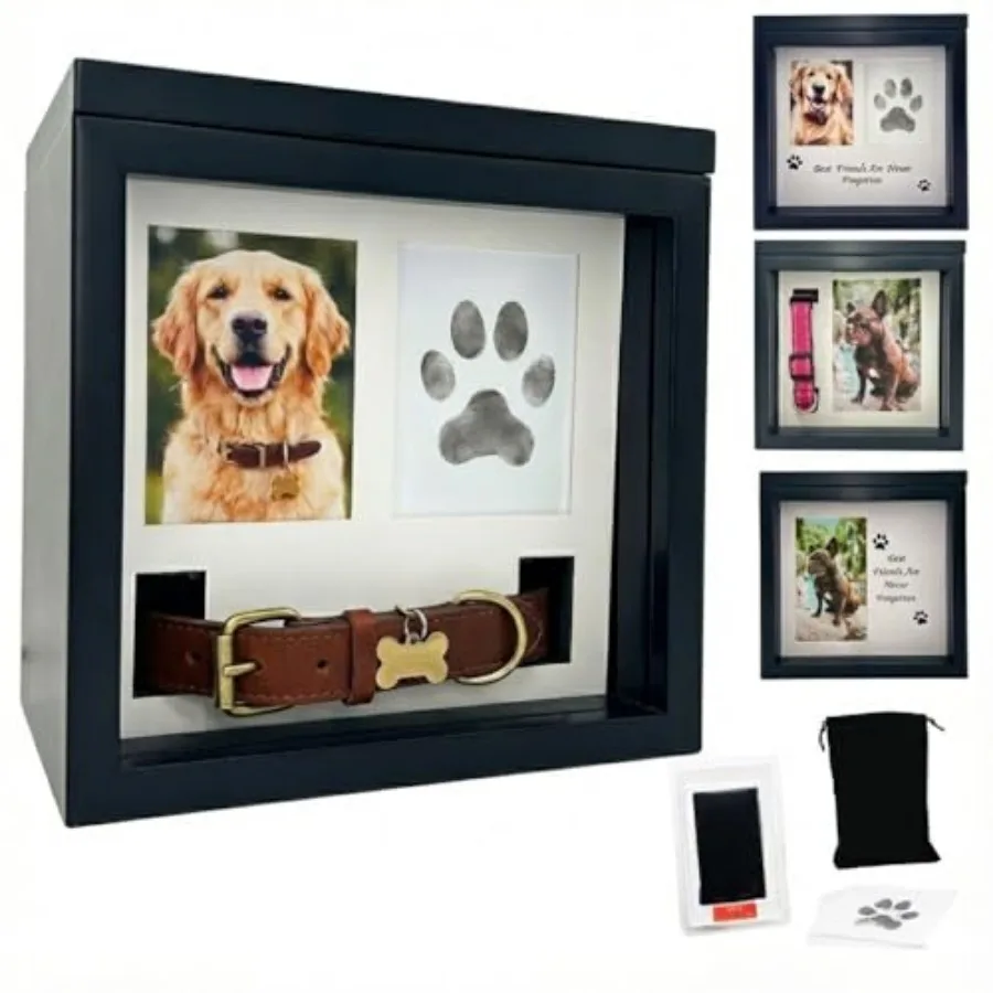 

Dog Urn for Ashes, 4 Customizable Displays with Paw Print Ink Kit and Flannel Bag, Pet Urns for Dogs Ashes, Pet Cremation Box,