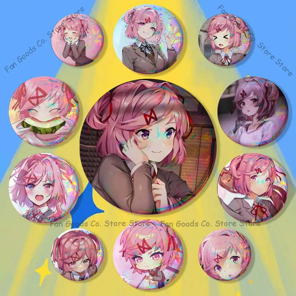 Cute DDLC N-Natsuki Brooches for Backpack Accessories 25mm,32mm,48mm,58mm,75mm Round Enamel Pins Cartoon Badge