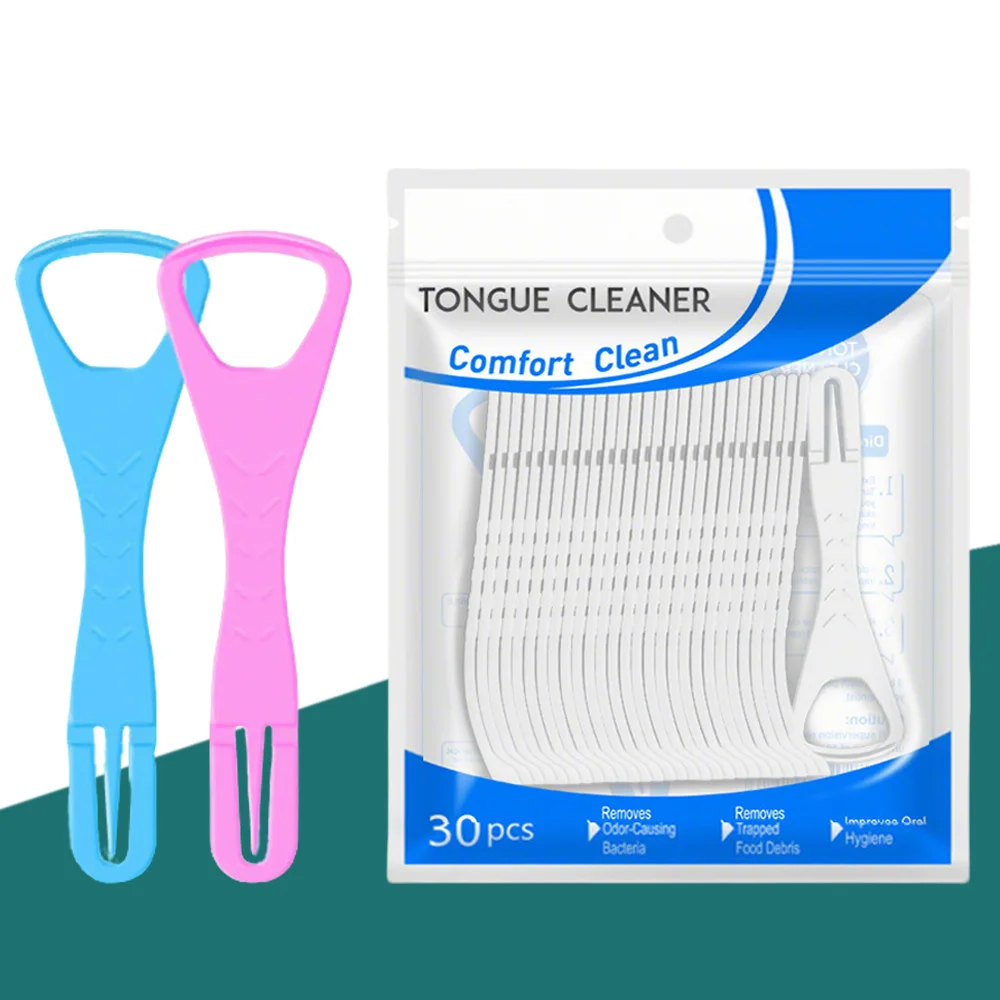 30PCS Disposable Plastic Tongue Scrapers Travel Size for Fresh Breath and Oral Hygiene