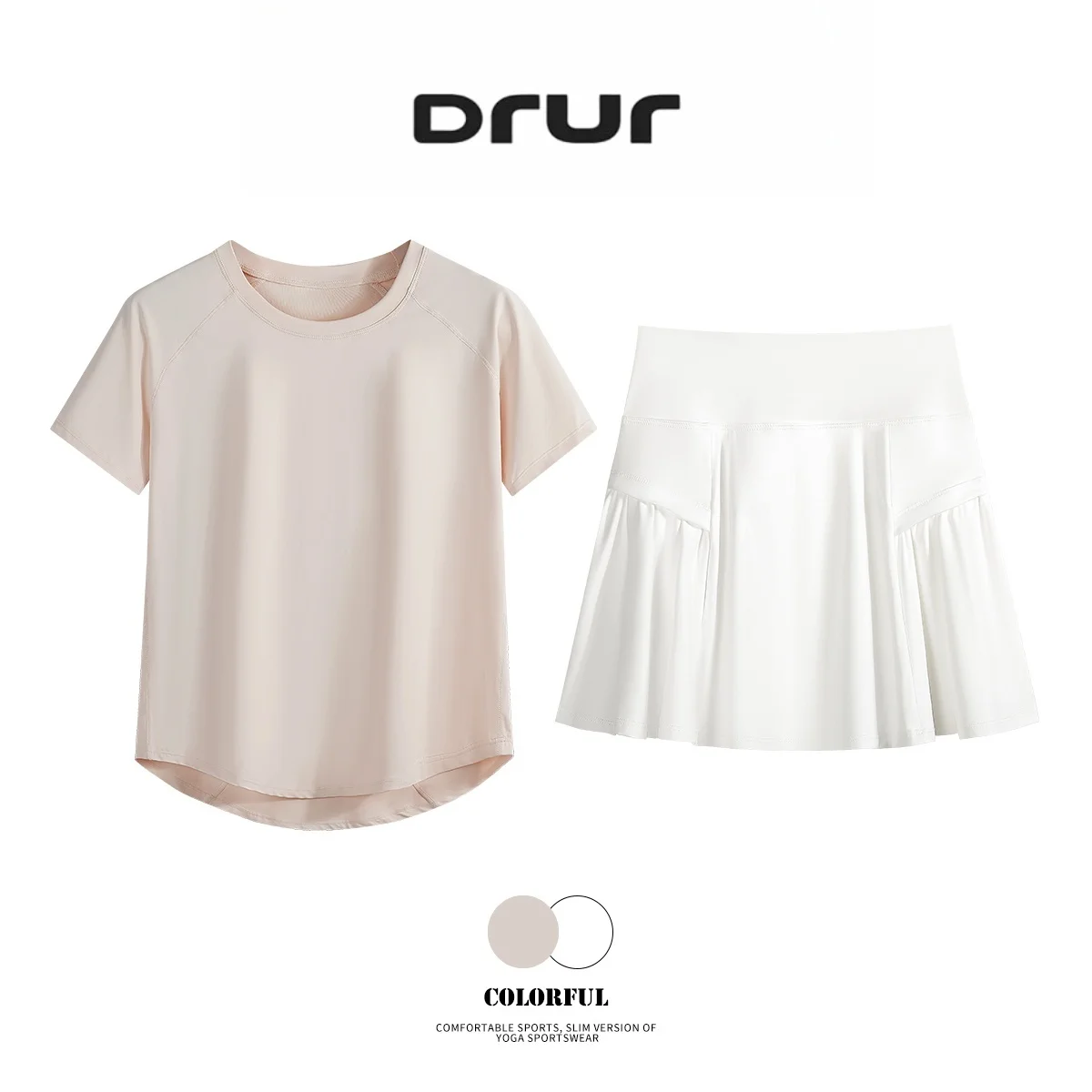 

DRUR 2pcs Tennis Skirt Set Women Summer Quick Dry Lightweight Sports Top Sportswear Outfits 2 Piece Fitness Skort Golf Wear New