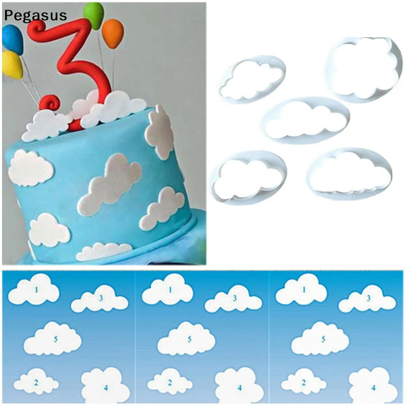 [S]5PCS/Set Cloud Shape Cookie Cutter Custom Made 3D Printed Fondant Biscuit Mold