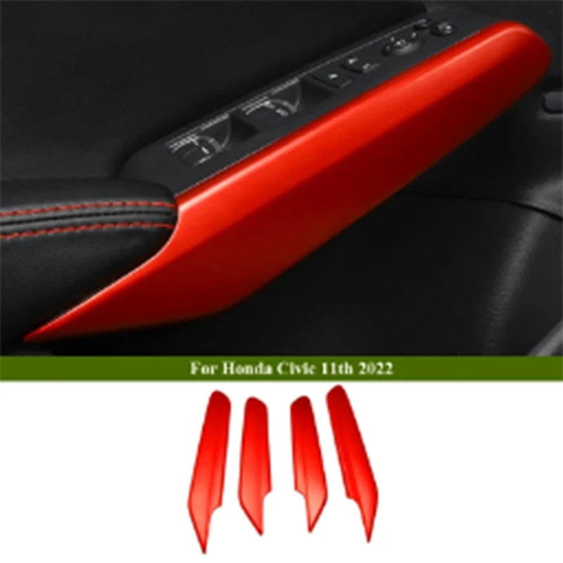 4PCS Interior Door Armrest Cover Trim Decor For Honda Civic 11Th 2022 2023 Red Interior Accessories Parts