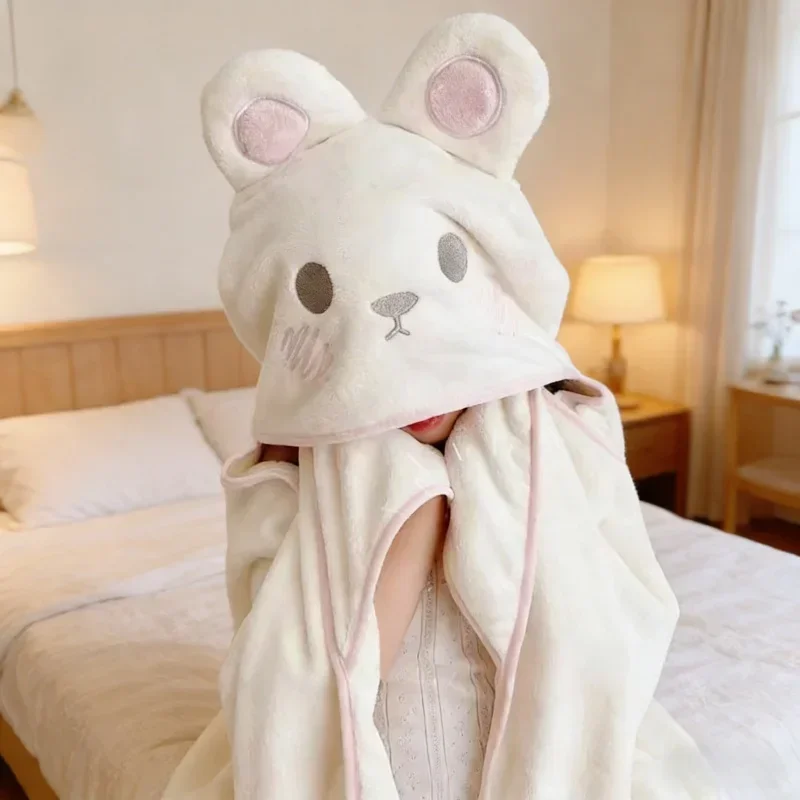 Thickened Kids Hooded Bath Towel Cartoon Bear Design Absorbent Breathable Shower Cloak Non slip Blanket For Baby Beach Shower view 2