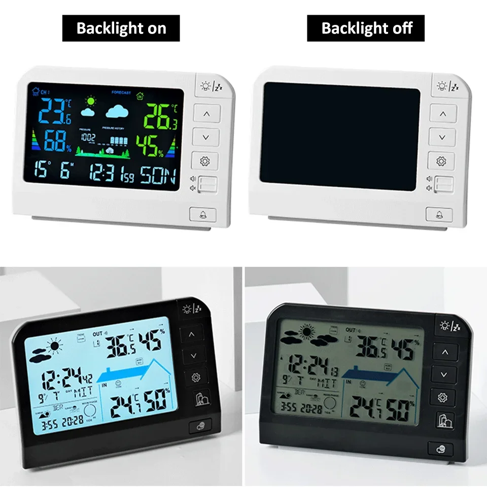 Digital Weather Station Clock Indoor Outdoor Weather Forecast Color Screen Thermometer Hygrometer with Wireless Outdoor Sensor