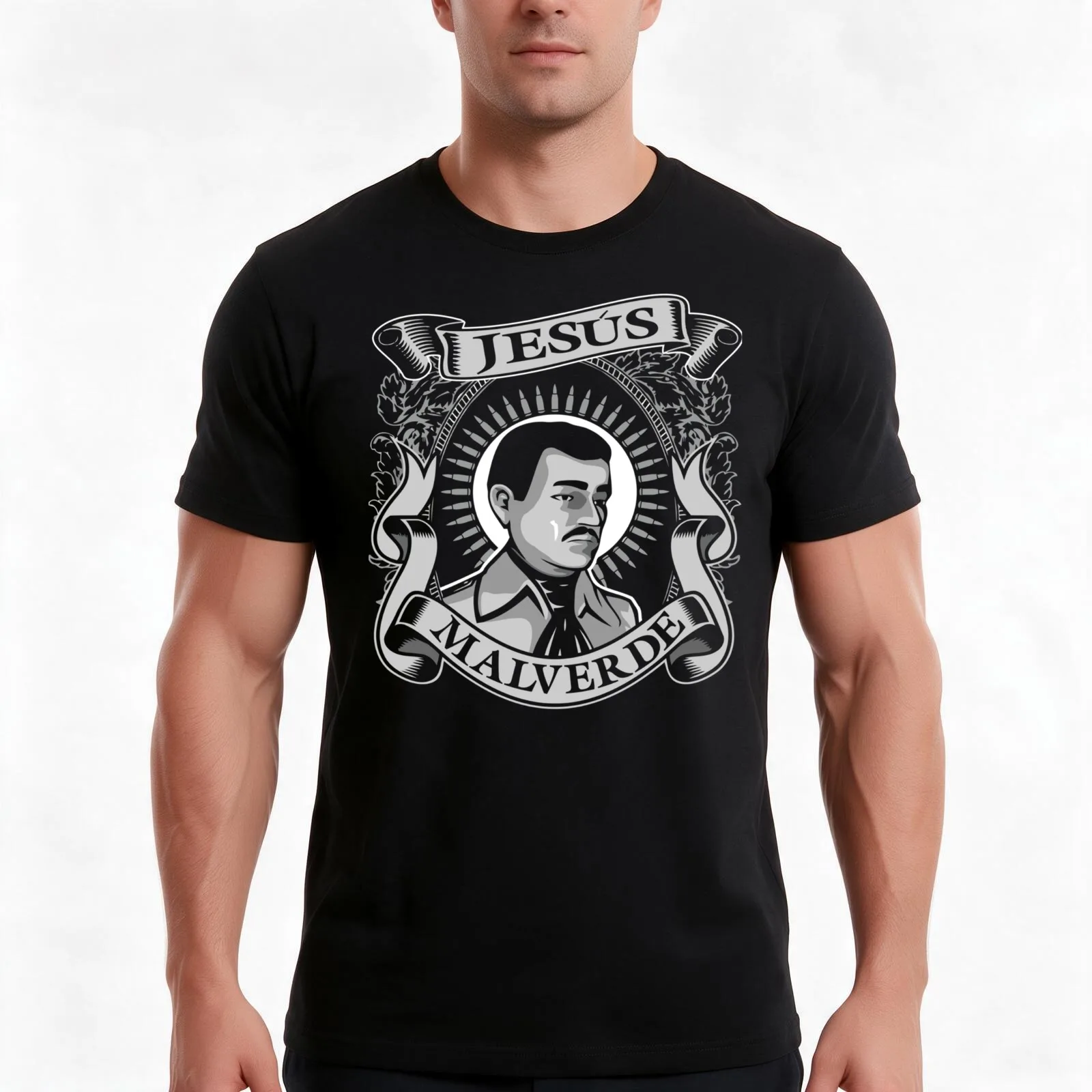 Jesus Malverde Mexican Hero Angel Of The Poor T-Shirt, Summer Casual Cotton Tee, Oversized Streetwear Tops, Unisex Men Women