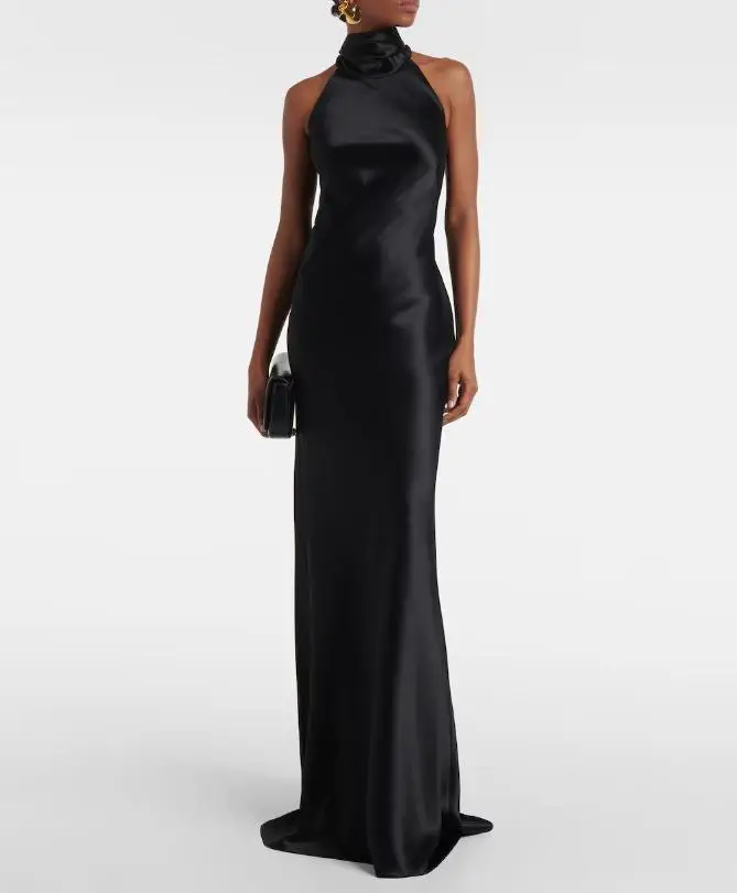 

2025 Summer New Fashionable High-End Texture High Neck Sleeveless A-Line Dress for Women, Elegant Temperament Banquet Dress