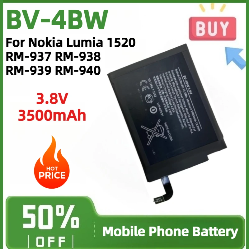 Brand New Replacement BV-4BW Li-ion Battery 3.8V 3500mAh for Nokia Lumia 1520 RM-937 RM-938 RM-939 RM-940 Smartphone