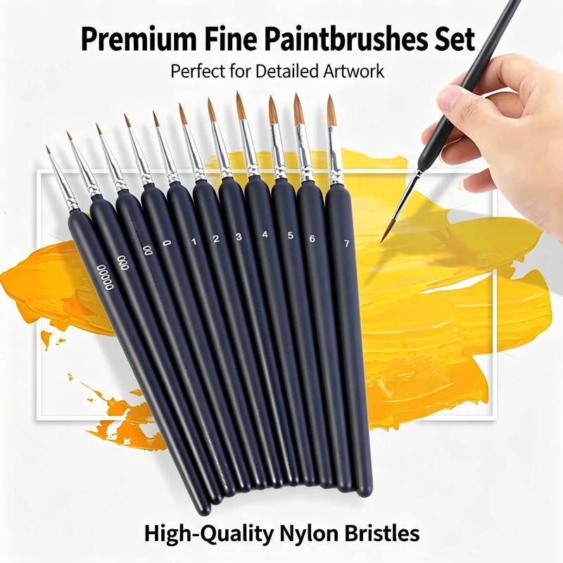 11pcs Precision Paint Brush Set for Fine Detail - Durable Miniature Brushes with Micro Tips for Warhammer 40K, Model & Art Paint