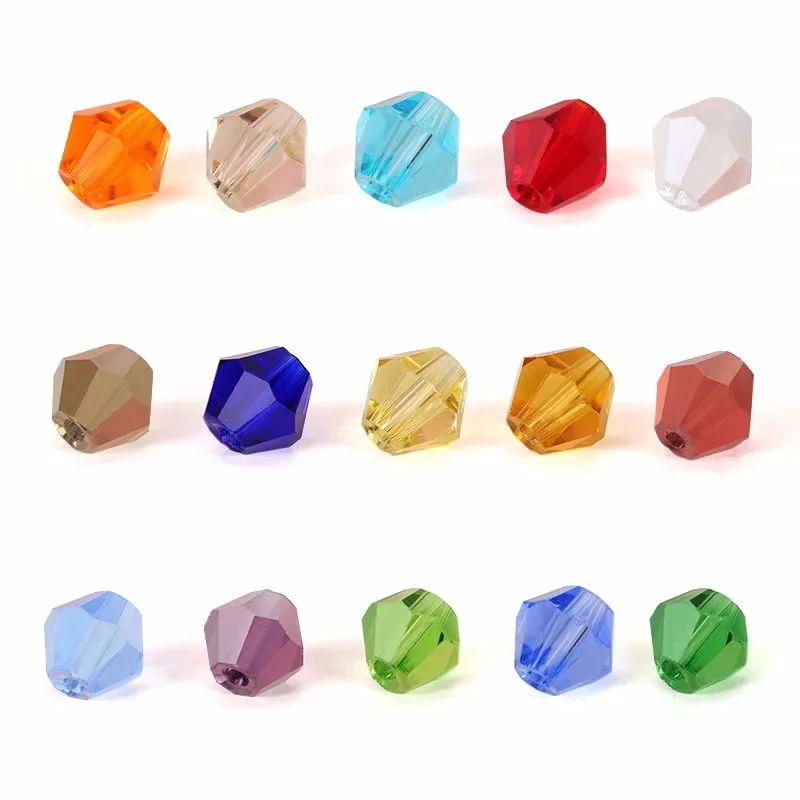 4 mm Kristall-Doppelkegelperlen, 100 Stück, facettierte Glasperlen, Regenbogenfarben, lose Bastelperlen für Armbänder, Halsketten, Ohrringe, Schlüsselanhänger, DIY