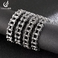 Fongten 22cm Bracelet For Men Stainless Steel Bicycle Motorcycle Chain Men Bangle Bracelets Rotre Black Color Hip Hop Jewelry