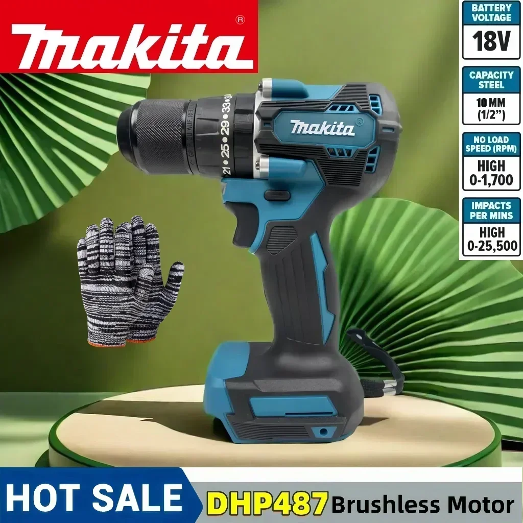 Makita DHP487 13mm cordless impact drill 18V electric variable speed brushless motor impact power tool drill