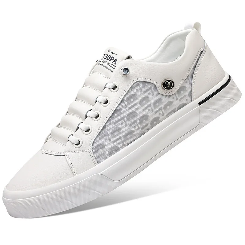 

Summer New Designer Hallow Board Shoes for Men Korean Fashion Cow Leather Sneakers Male Fashion Casual Lace Free White Shoes Man