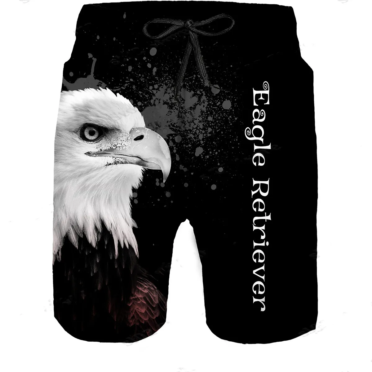 Men\'s white bald eagle printed beach pants, camouflage casual pants, outdoor street style, shorts, men\'s clothing