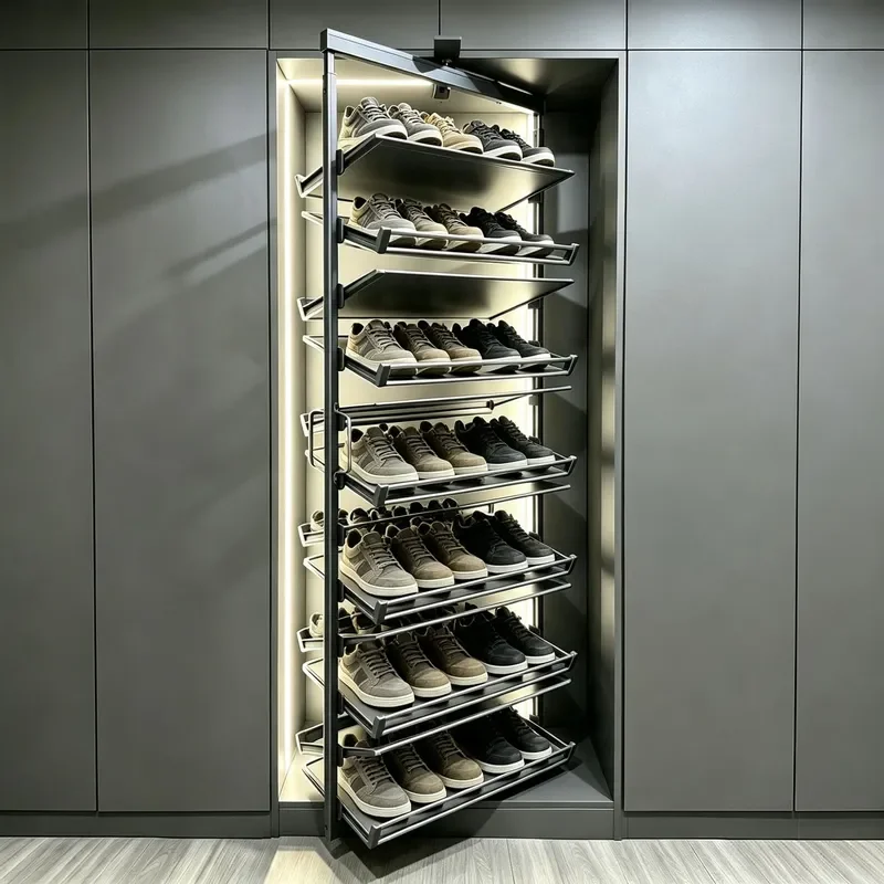 Rotating Shoe Cabinet Multi Layer Flip Push Pull Rack Silent Household Storage Organizer Customizable Size for Entryway