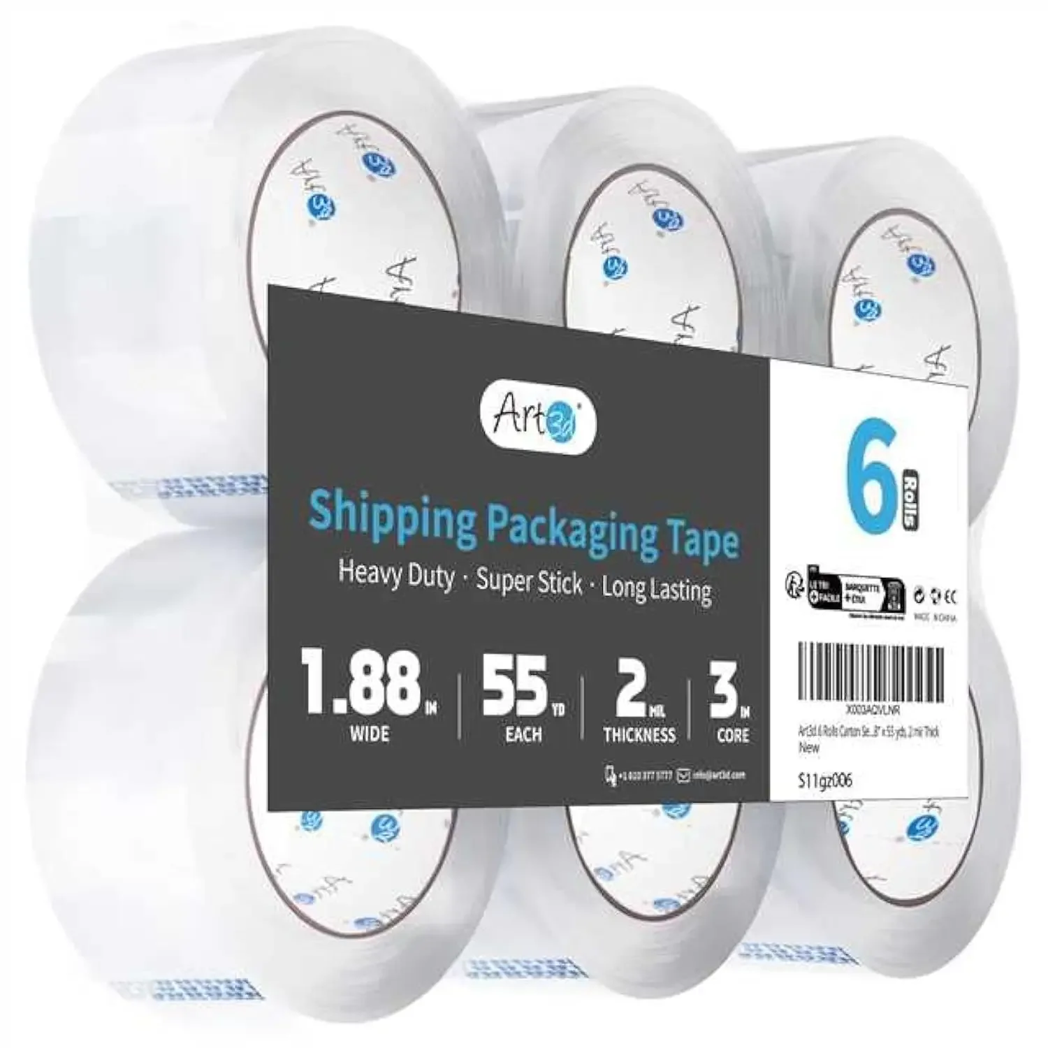 6 Rolls Clear Packing Tape Heavy Duty, 1.88" x 55 yds, 2 Mil Thick for Box Sealing and Shipping