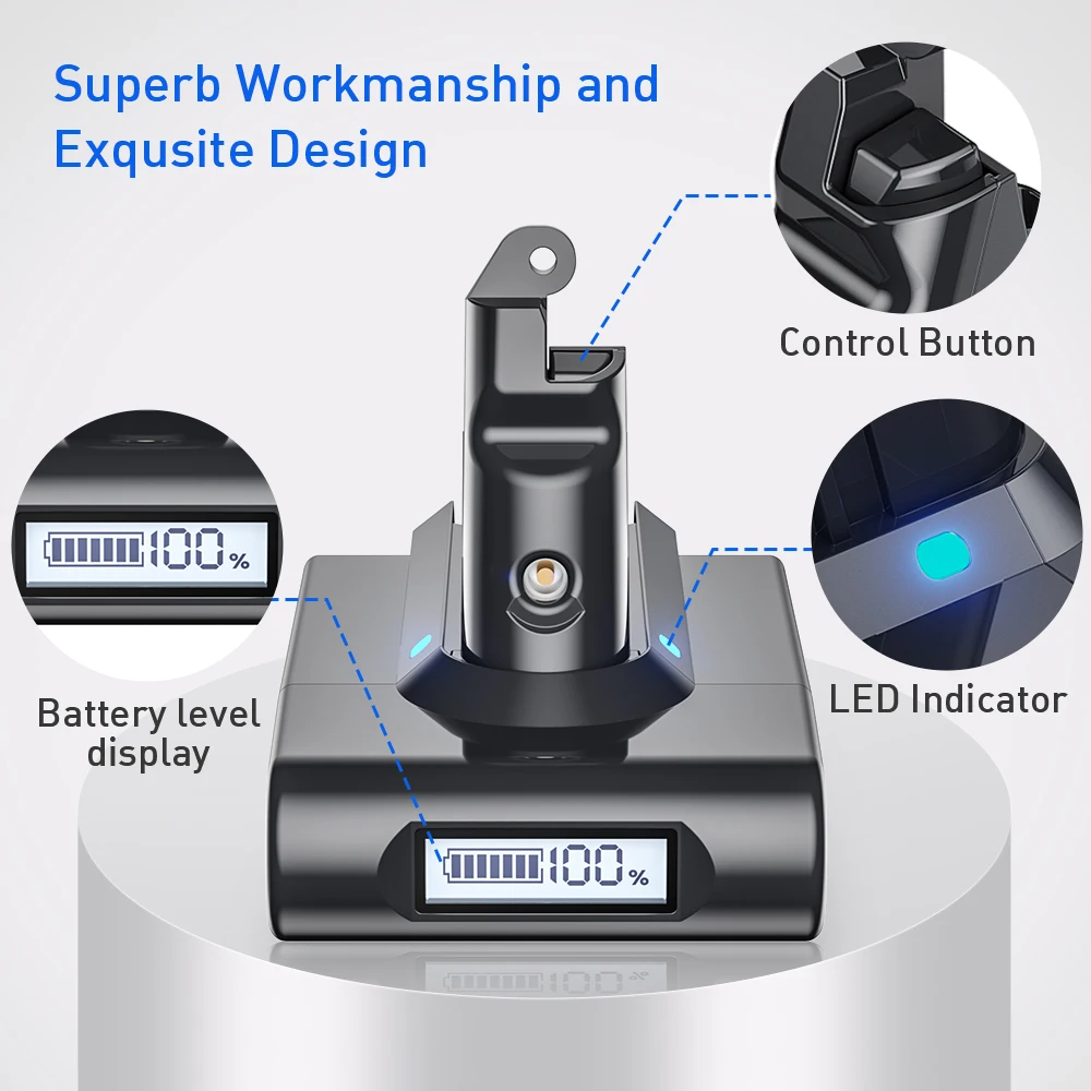Akumulator litowo-jonowy do odkurzacza Dyson V6 21,6 V 6000 mAh LED Dispaly DC58 DC59 DC62 650 770 880 SV03 SV09 — zdjęcie produktu 3