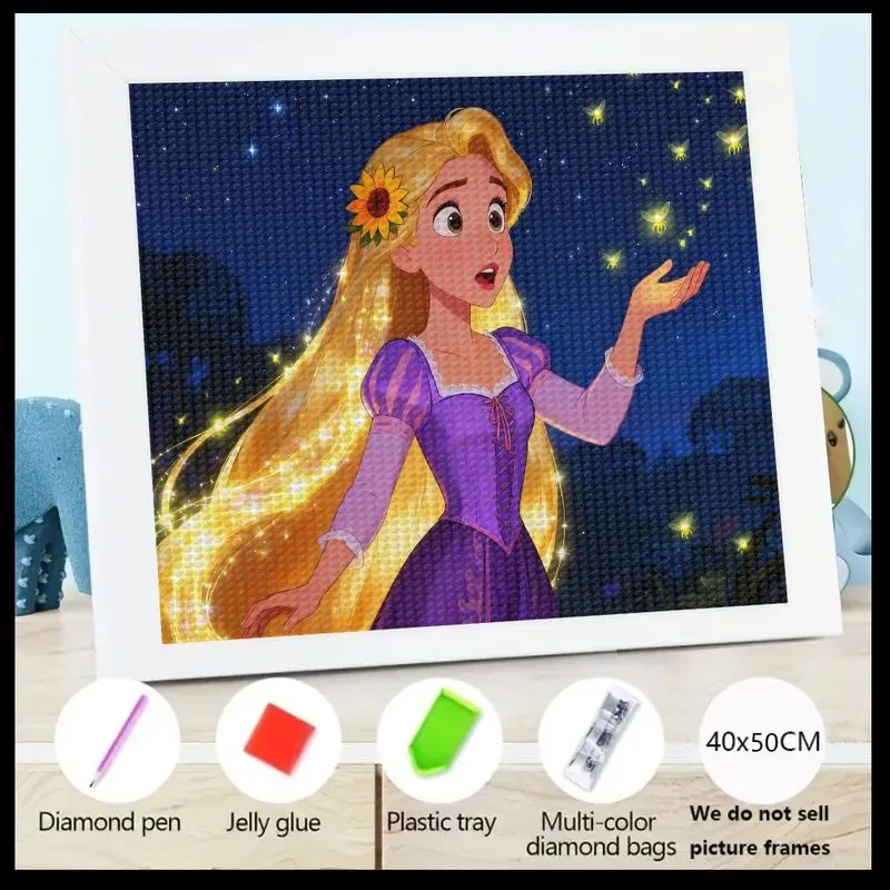 

1 шт. 5D DIY комплект алмазной живописи, полная дрель, круглый горный хрусталь, художественное ремесло для взрослых и детей, сказочная принцесса Рапунцель с волшебной