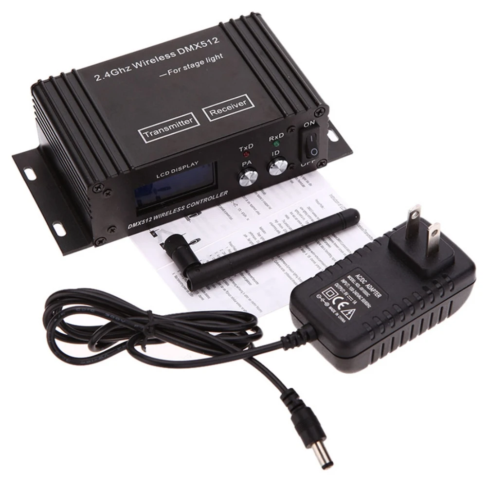 DMX 512 Wireless Controller Receiver Transmitter LCD Display Power Adjustable for Disco DJ Party Stage Bar Light-EU Plug