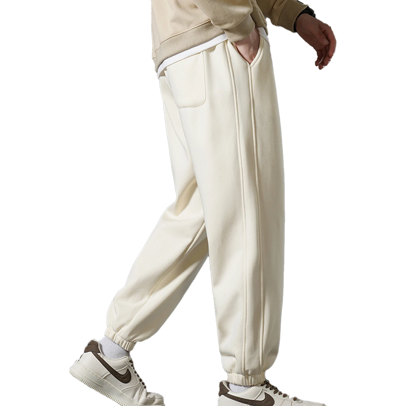 Men's Loose Jogger Pants Solid Color Casual Sweatpants Elastic Waist Beam Ankle Sports Trousers
