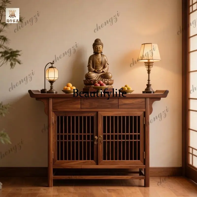 New Chinese solid wood offering table Buddhist temple altar cabinet Household incense case Zhongtang Buddhist niche