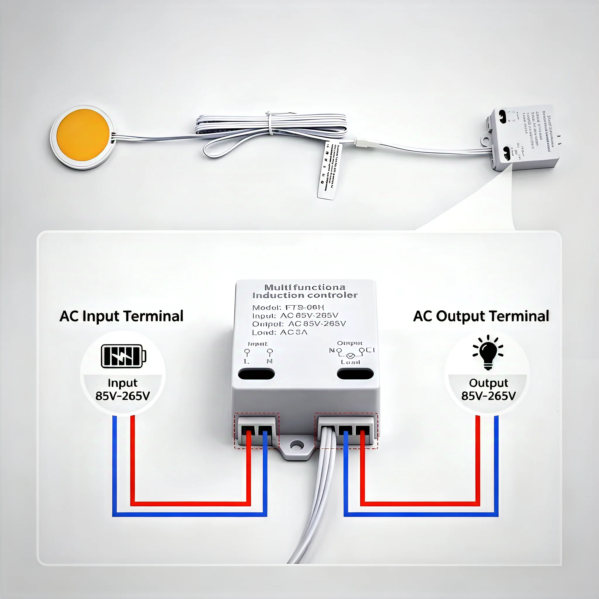 220V to 12/24V Touch Switch – Through-Wood/Metal, 5-40mm Distance, 60W 5A, Surface/Flush Mount for LED Strip