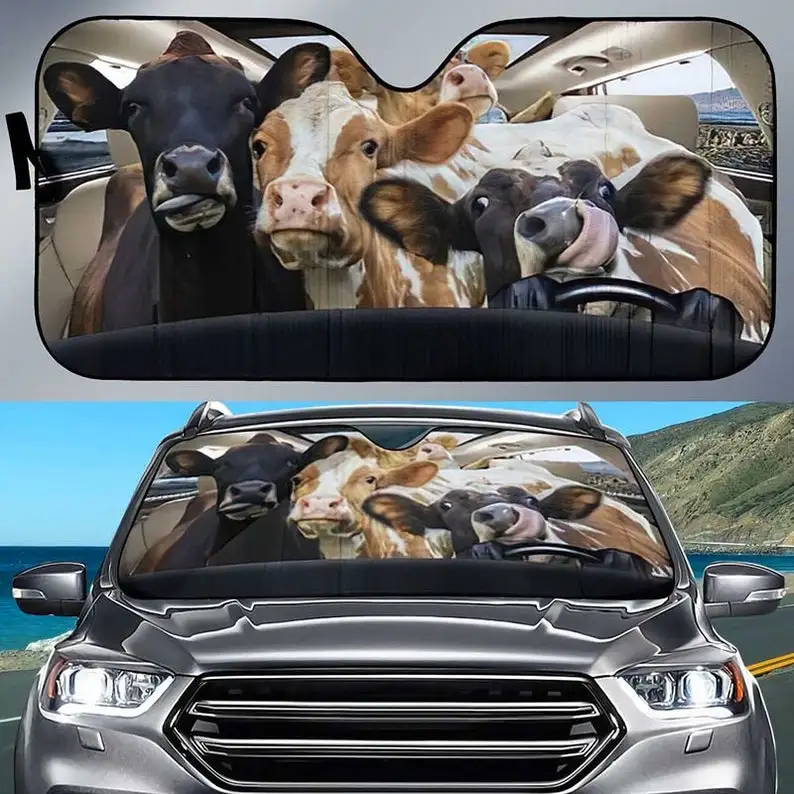 

Cute Farm Cows Are Driving Car Pattern Printed Sun Shade For Cow Lovers Windshield Sunshade Oxford Cloth Gift Idea Windshield Ca