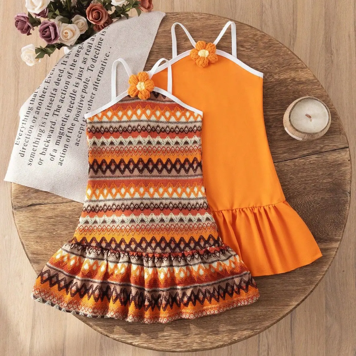 

Новый весенний комплект из 2 предметов для девочек: платья в богемном стиле с воротником-халтер, одинаковые наряды для сестер, для 4-7 лет