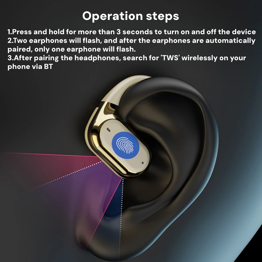 Open Ear Wireless Earbuds Bluetooth Headphones, 50Hrs Playtime Stereo Sound Earphones with IPX7 Waterproof Ear Buds for Fitness image 5