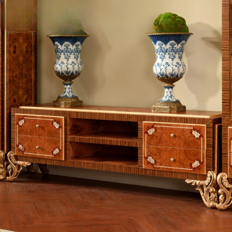 European solid wood carving flower TV cabinet living room
