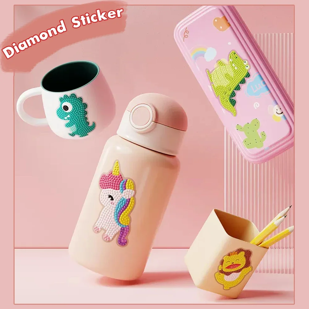 6PCS Kids DIY Pattern Diamond Painting Puzzle Handmade Stickers for Children  Manual Toy Cup Phone Pencil Box Decora Girl Gift