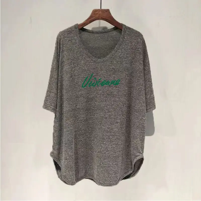 Odzież damska Oversized jednolite topy casualowe damskie swetry letnie luźne średniej długości w wersji dopasowane t-shirty z krótkim rękawem