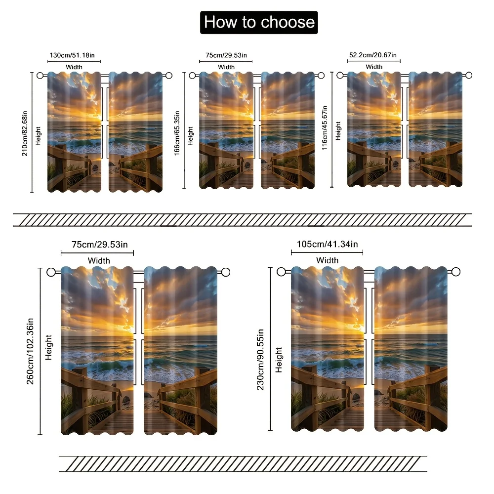Polyester Sunset Ocean View Window Curtains Dramatic Beach Coastal Decor Waterproof Window Drapes Curtains Panels for Home Livin