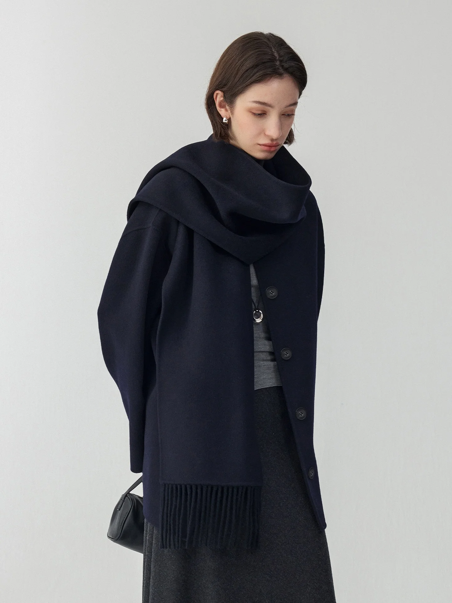 

Двустороннее шерстяное пальто с воротником, женская осенне-зимняя верхняя одежда JANEON Commute Sle Long Sve Hat