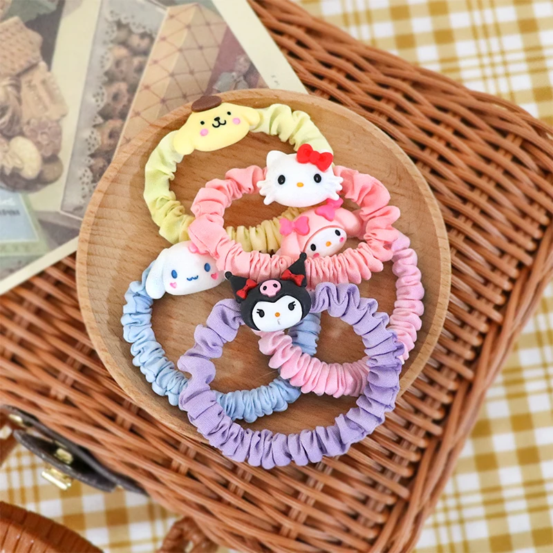 Sanrio Cartoon Head Rope Cute Small Intestine Ring Cinnamoroll Hello Kitty Mymelody Purin Kawaii Hair Rubber Band Girl Gift