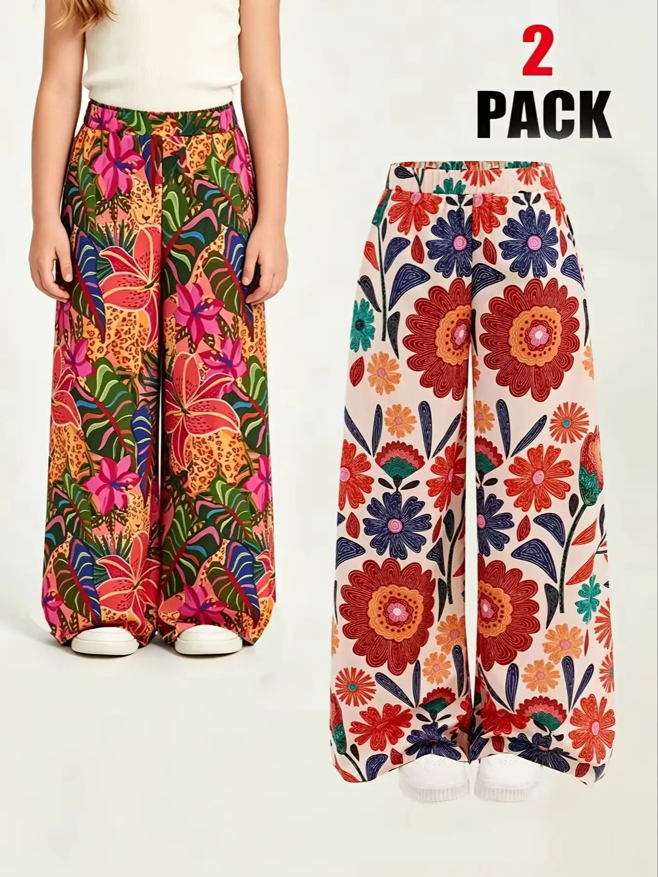 2er-Pack Mädchen High-Waist Wide-Leg Freizeithosen – Detail 5