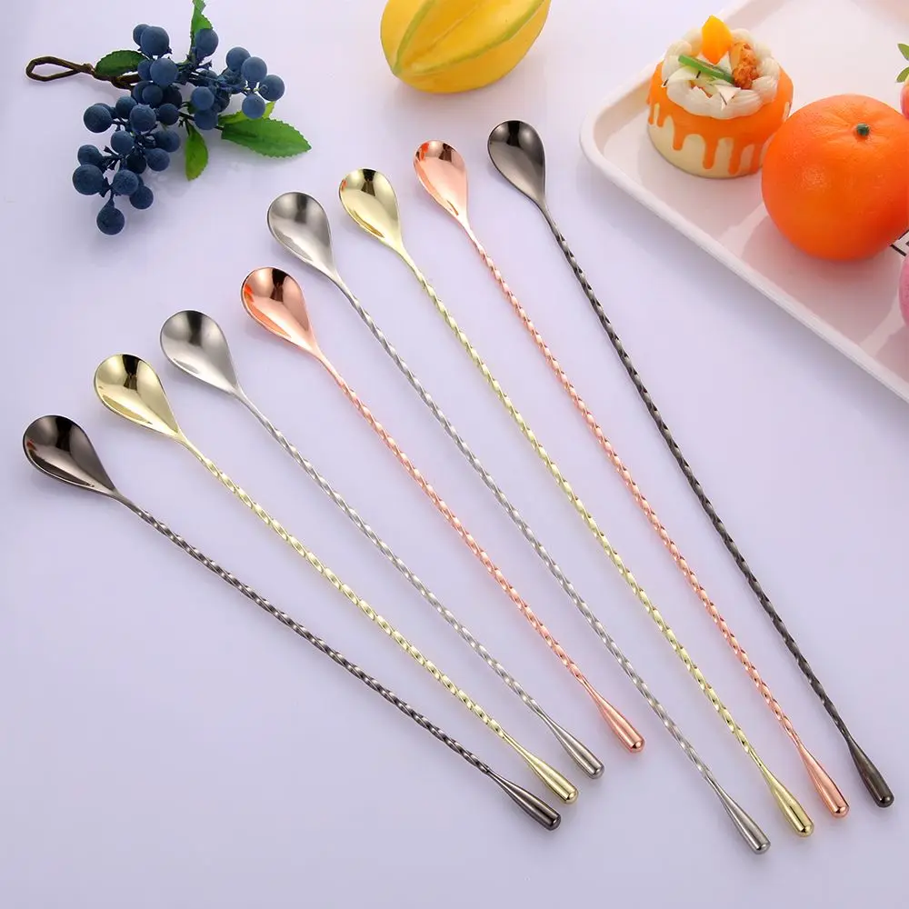 Durable Metal Cocktail Spoons Eco-Friendly Teadrop Spoon Spiral Mixing Stirring Bartender Tools High Quality Bartender Tools