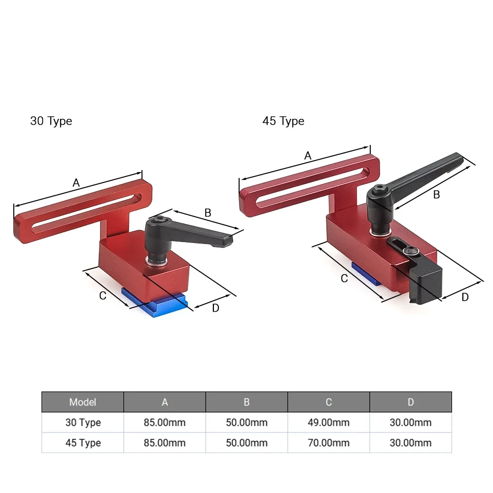 30 40 Type T-Track Sliding Chute Backer Miter Stop Hold Down Clamp Woodworking T Slot Stopper Gauge Fence Chute Limiter