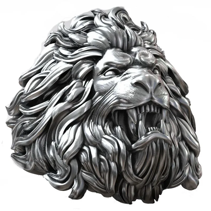 21g 3D Lion Head Ring Of The Beasts Artistic Relief Mens Rings Customized 925 SOLID STERLING SILVER Many Sizes 6-13