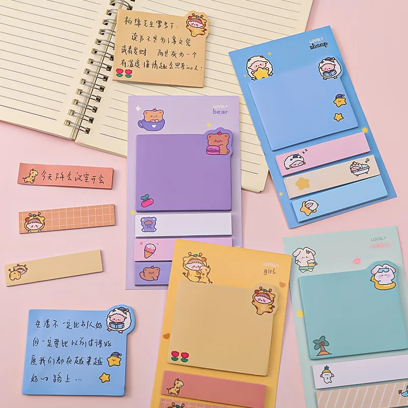 4pcs/lot Cartoon Index Sticky Note Student Ins Girl Mark Message Index Post Office Classification memo Note N Times