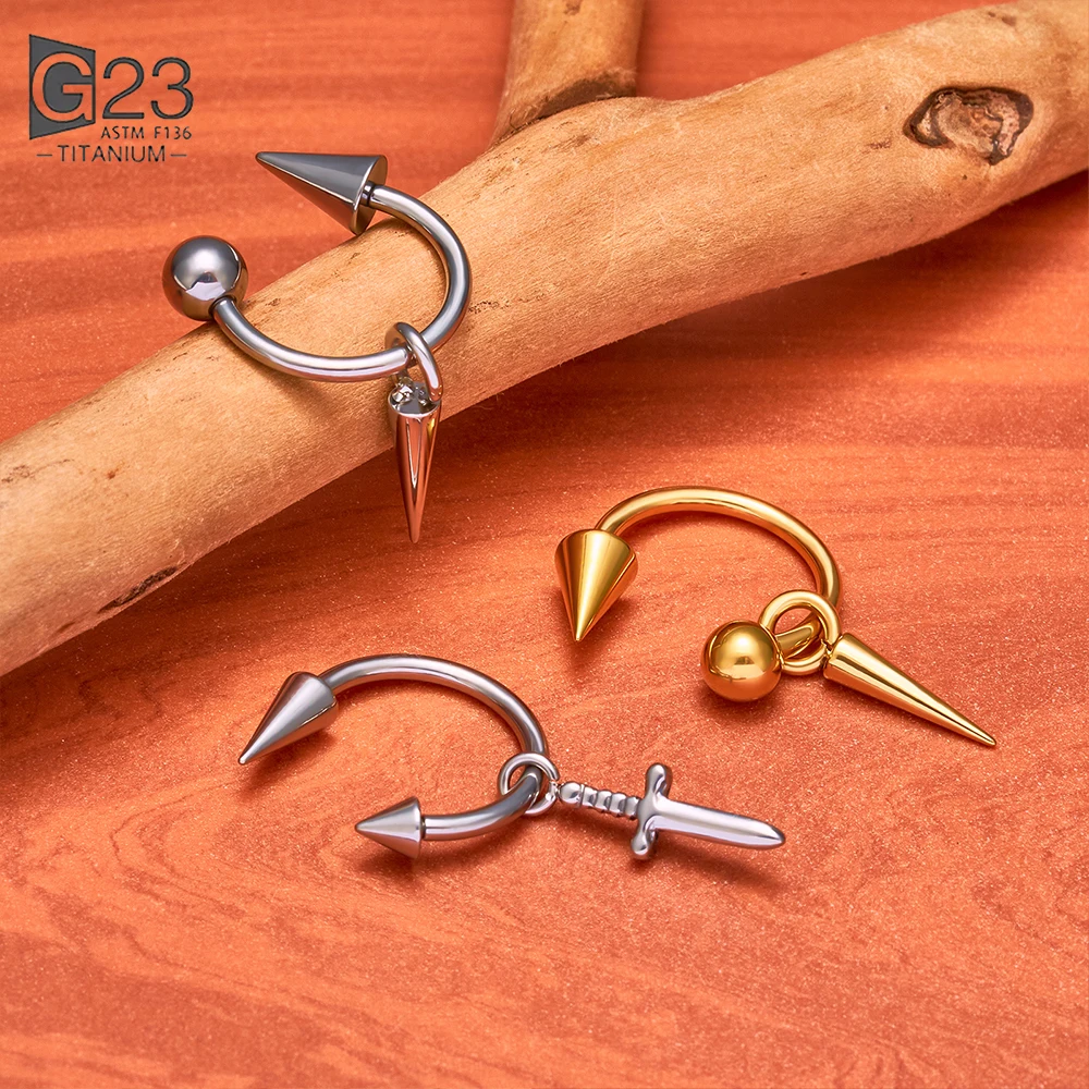 ASTM F136 G23 Titanium Internally Thread C Shape Septum Ring CZ Pearl Cross Sword Cartilage Ear Nose Body Piercing Jewelry