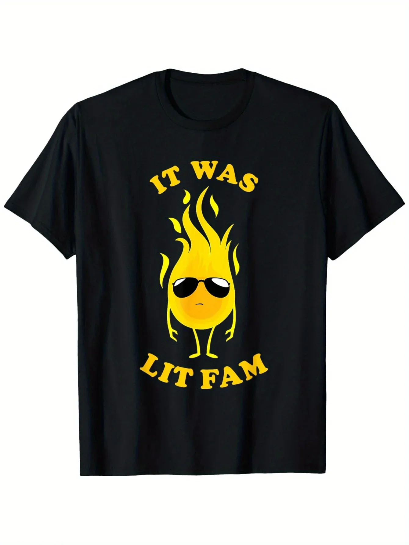 

It Was Lit Fam Fire Funny Graphic Cotton T-Shirt Casual Short Sleeve Tee for Men