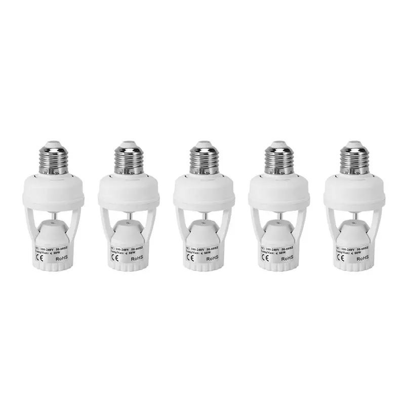 5X AC110-220V 360 Degrees Pir Induction Motion Sensor IR Infrared Human E27 Plug Socket Switch Base LED Bulb Lamp Holder